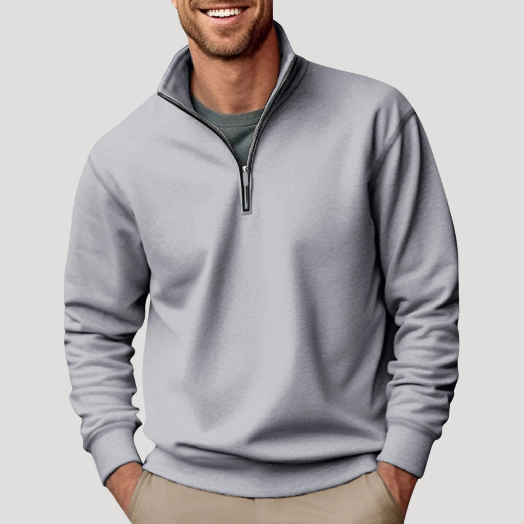 Sweatshirt homme mi-zip léger avec poignets côtelés et coupe décontractée