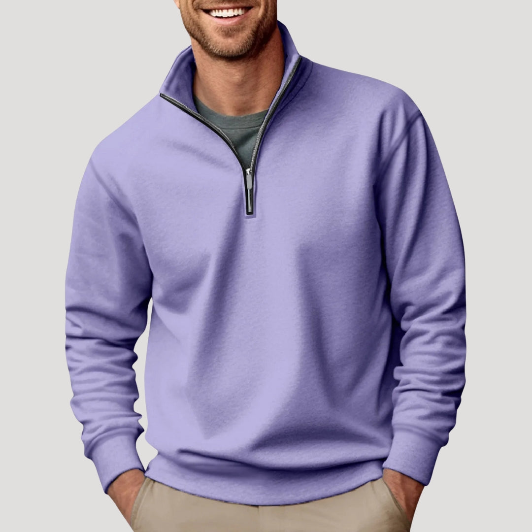 Sweatshirt homme mi-zip léger avec poignets côtelés et coupe décontractée
