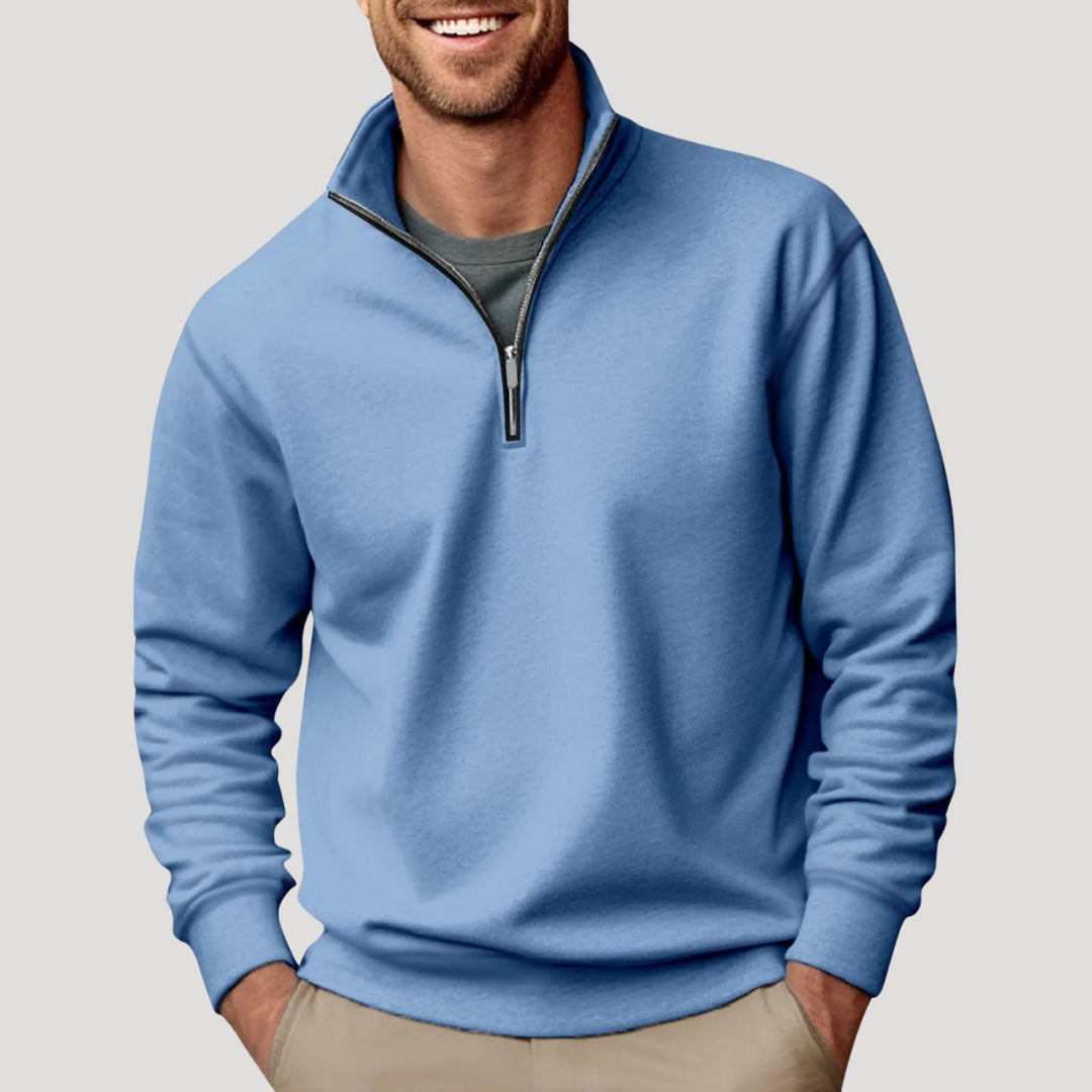 Sweatshirt homme mi-zip léger avec poignets côtelés et coupe décontractée