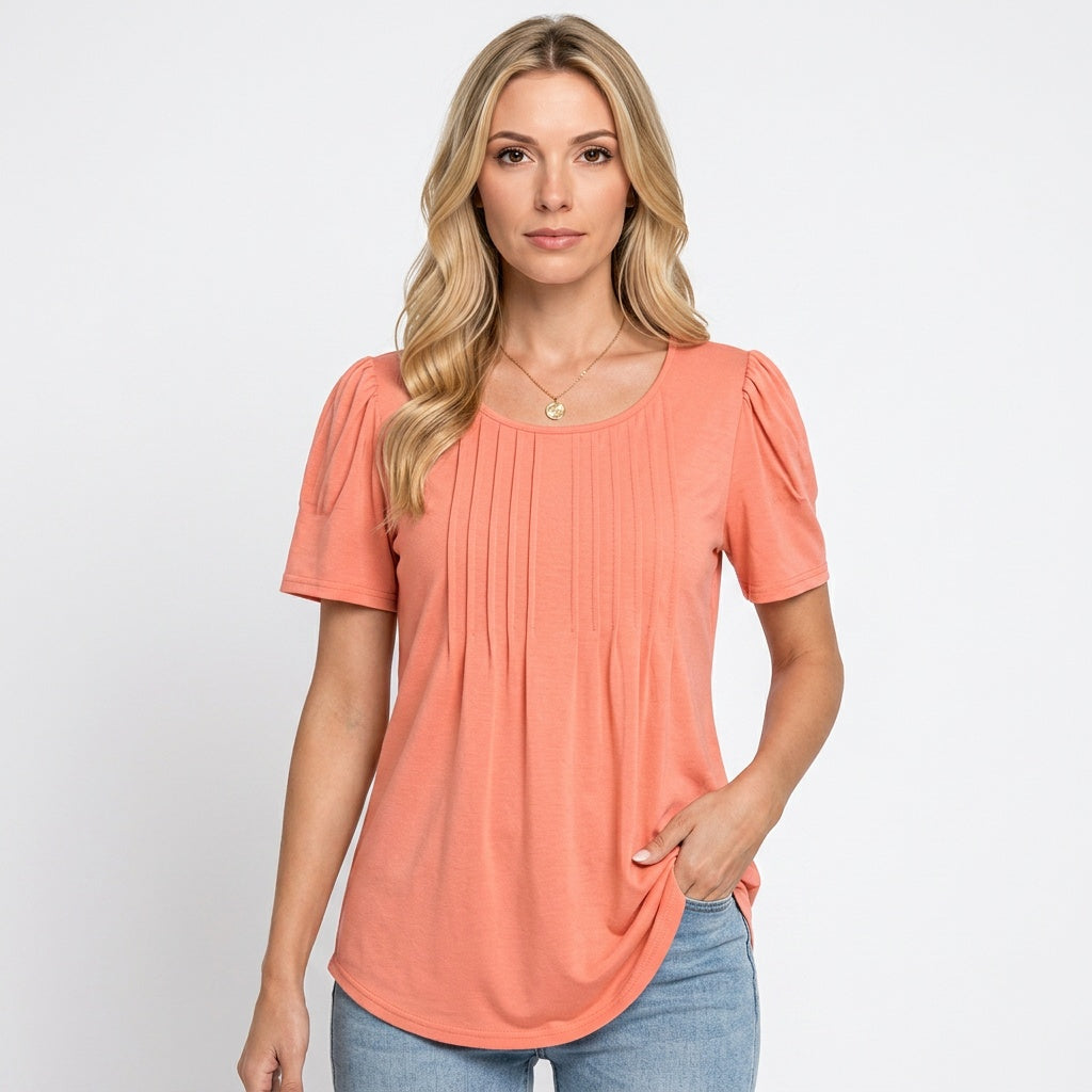 T-shirt femme à manches courtes avec plis frontaux coupe décontractée