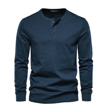T-shirt homme à manches longues style henley col boutonné coupe régulière