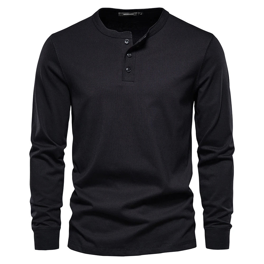 T-shirt homme à manches longues style henley col boutonné coupe régulière