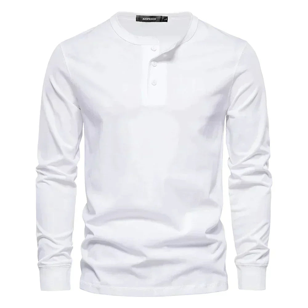 T-shirt homme à manches longues style henley col boutonné coupe régulière