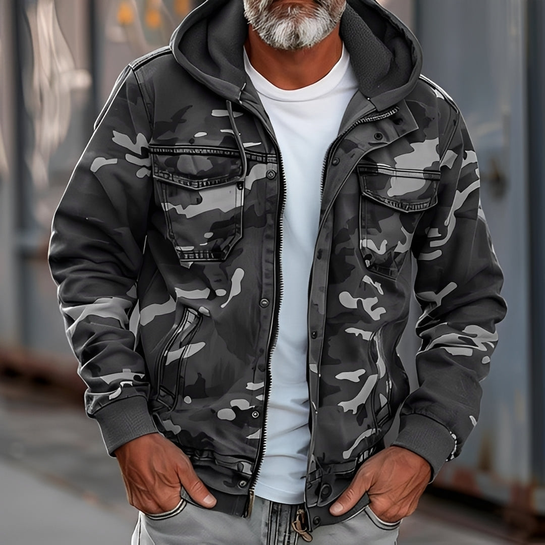 Veste camouflage homme à capuche et poches poitrine coupe décontractée