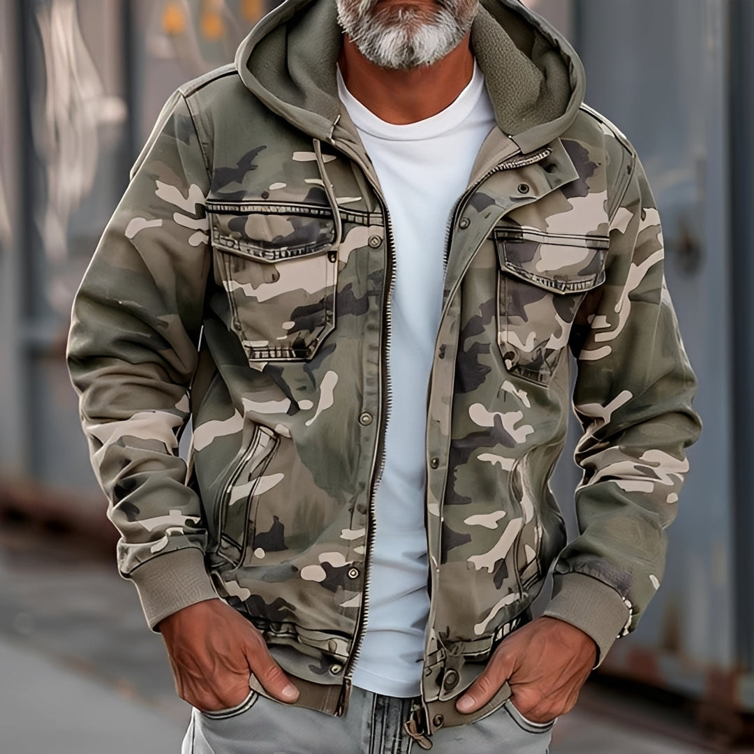 Veste camouflage homme à capuche et poches poitrine coupe décontractée