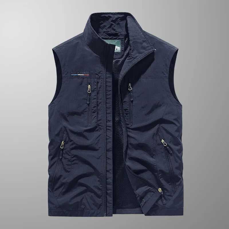 Veste cargo pour homme - Coupe décontractée, plusieurs poches, col montant