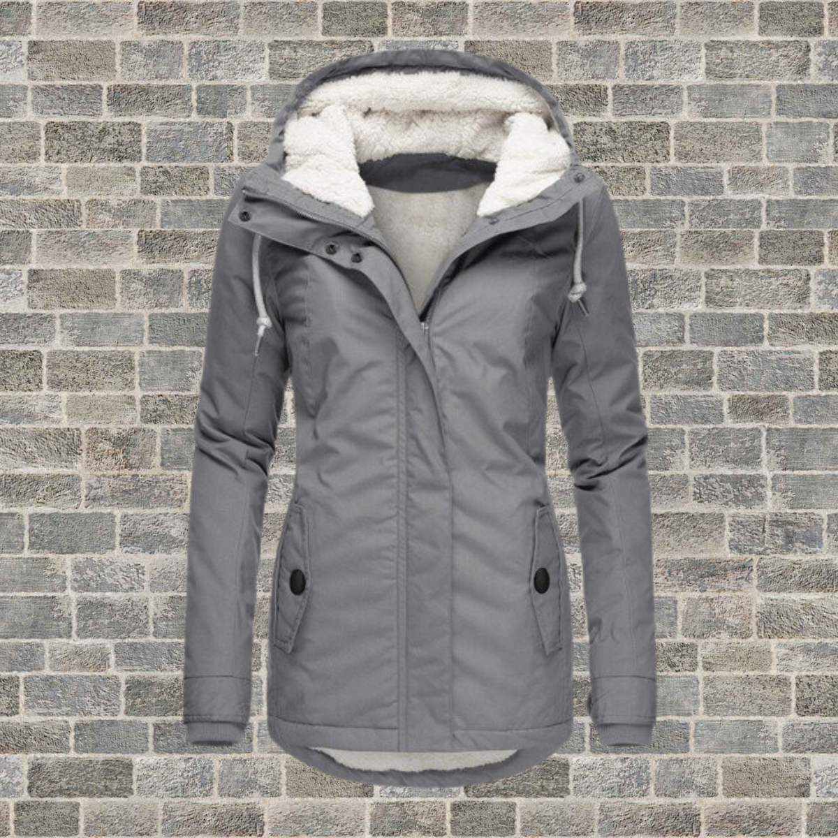 Veste d'hiver femme à capuche zippée avec poches latérales et ajustables
