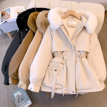 Veste d'hiver pour femme à capuche coupe cintrée avec poches zippées et silhouette élégante