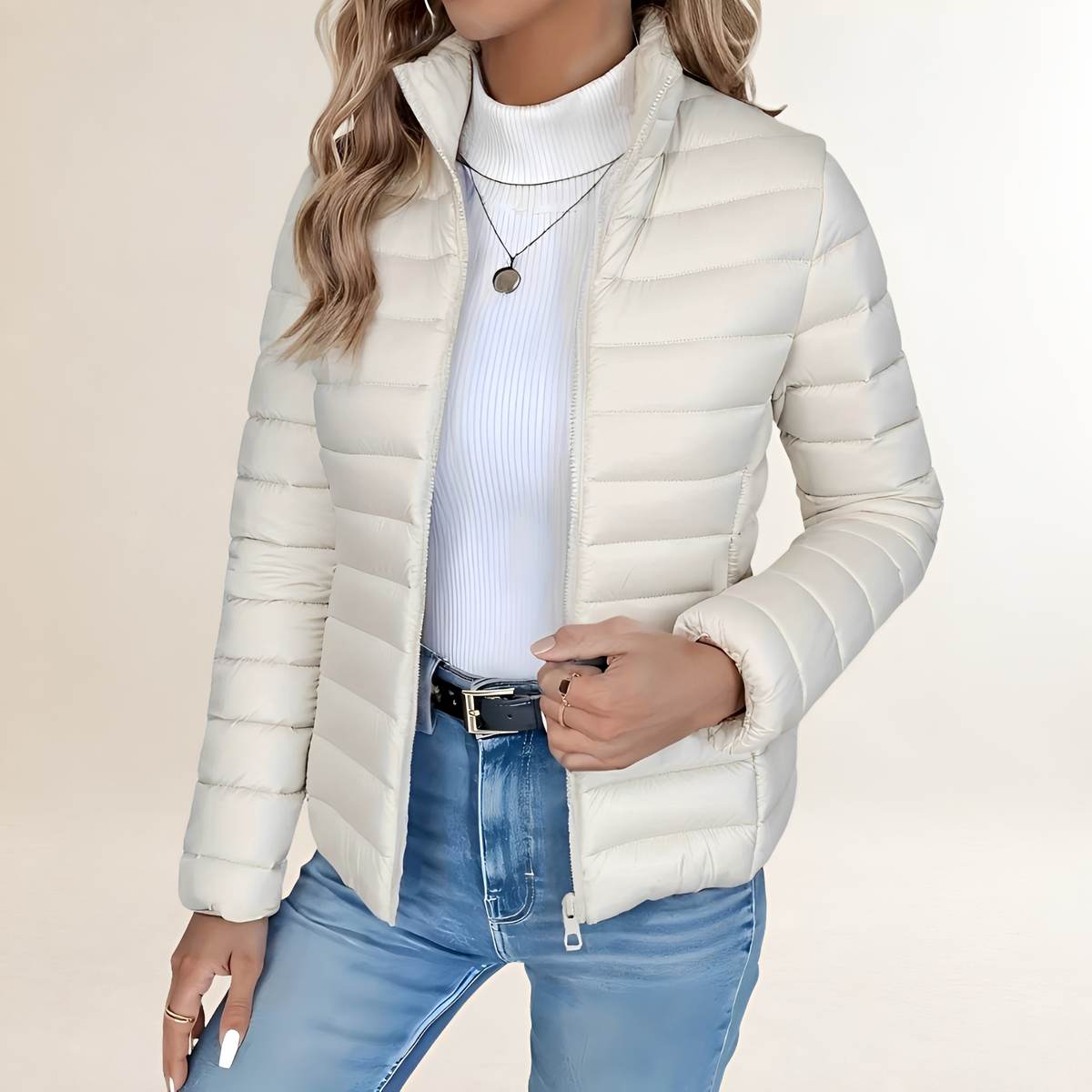 Veste de transition pour femmes zipée col montant silhouette slim rembourrée
