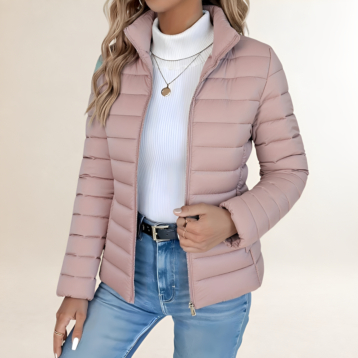 Veste de transition pour femmes zipée col montant silhouette slim rembourrée