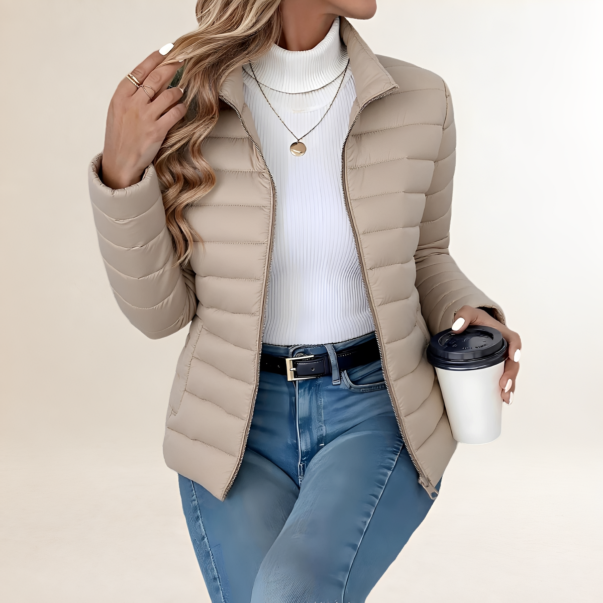 Veste de transition pour femmes zipée col montant silhouette slim rembourrée