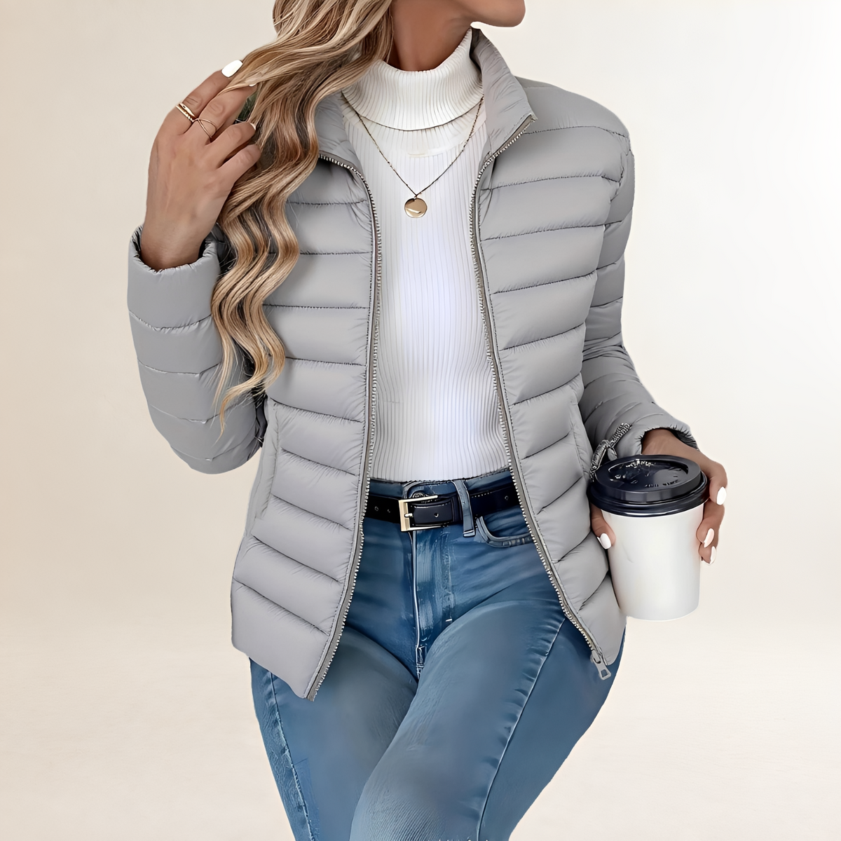 Veste de transition pour femmes zipée col montant silhouette slim rembourrée