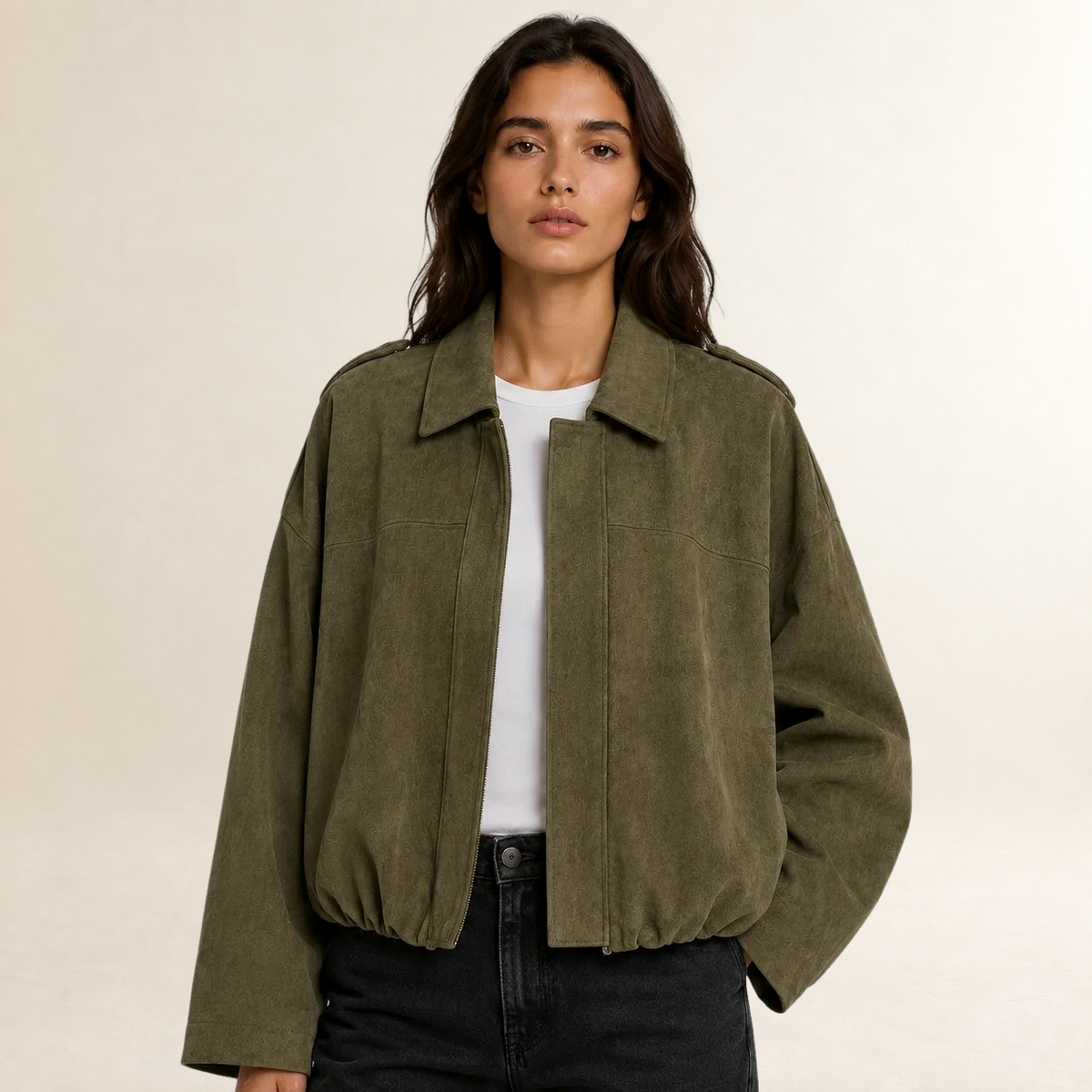 Veste femme bomber oversize à col structuré - coupe régulière