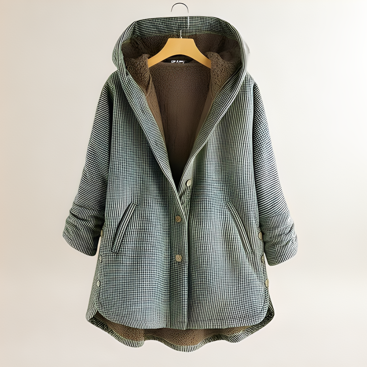 Veste femme à capuche à carreaux avec fermeture à boutons