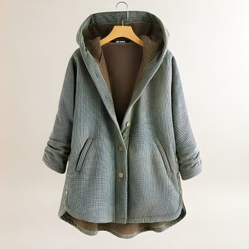 Veste femme à capuche à carreaux avec fermeture à boutons