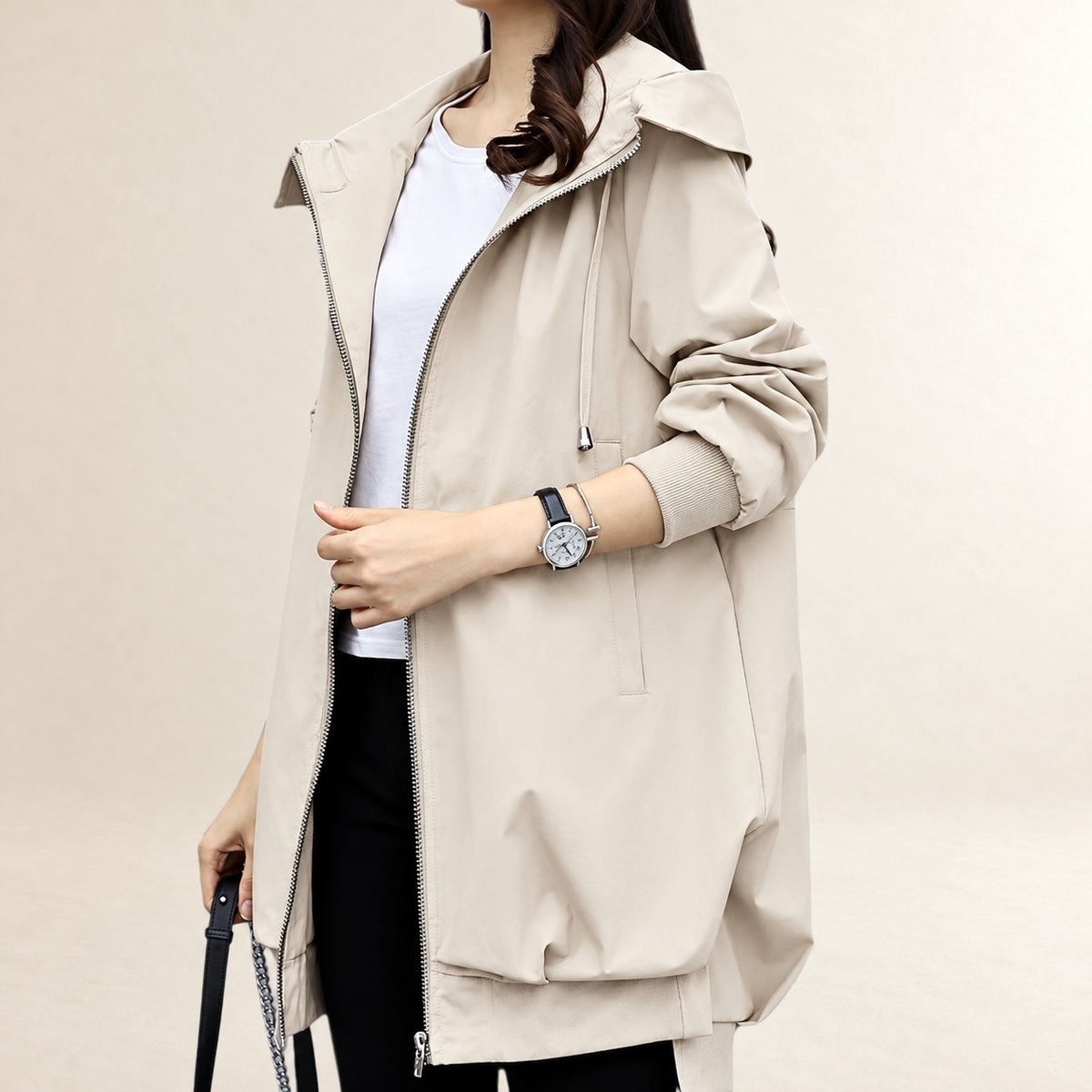 Veste femme à capuche zip devant style décontracté poches pratiques