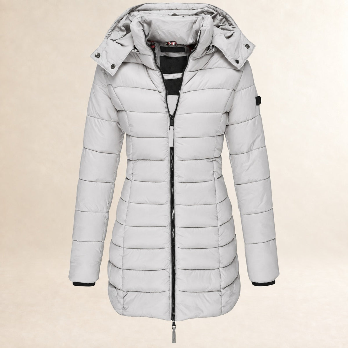 Veste femme matelassée à capuche légère avec fermeture éclair et coupe ajustée