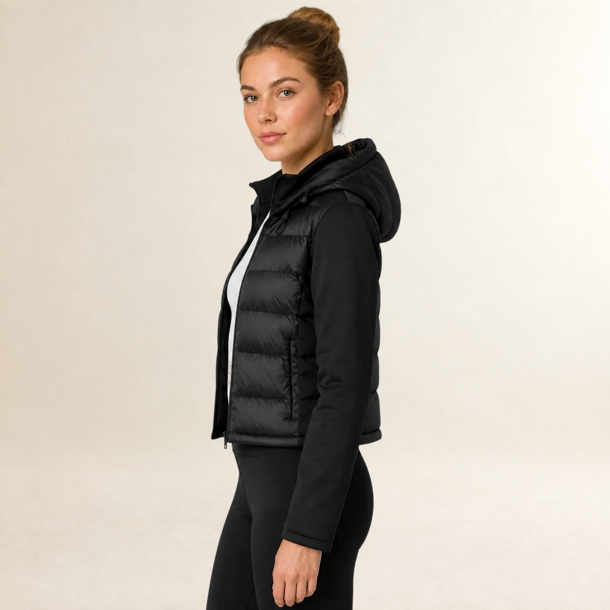 Veste femme matelassée à capuche légère à fermeture zip - coupe décontractée