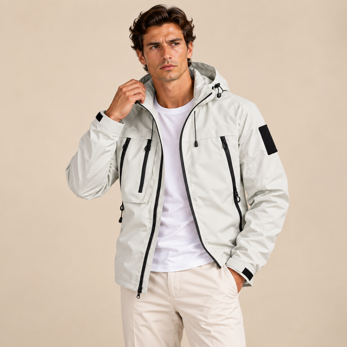 Veste homme à capuche légère à fermeture éclair complète coupe régulière