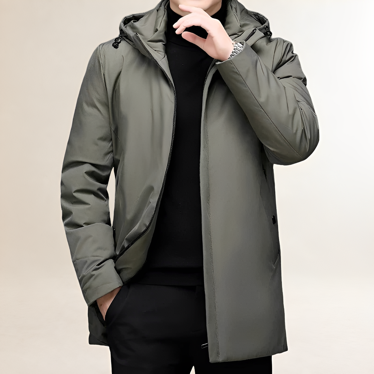 Veste homme à capuche longue avec fermeture éclair - coupe régulière style pratique