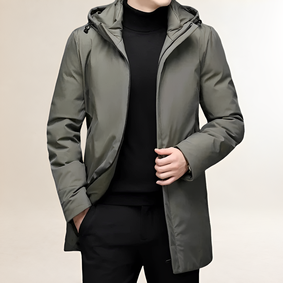 Veste homme à capuche longue avec fermeture éclair - coupe régulière style pratique