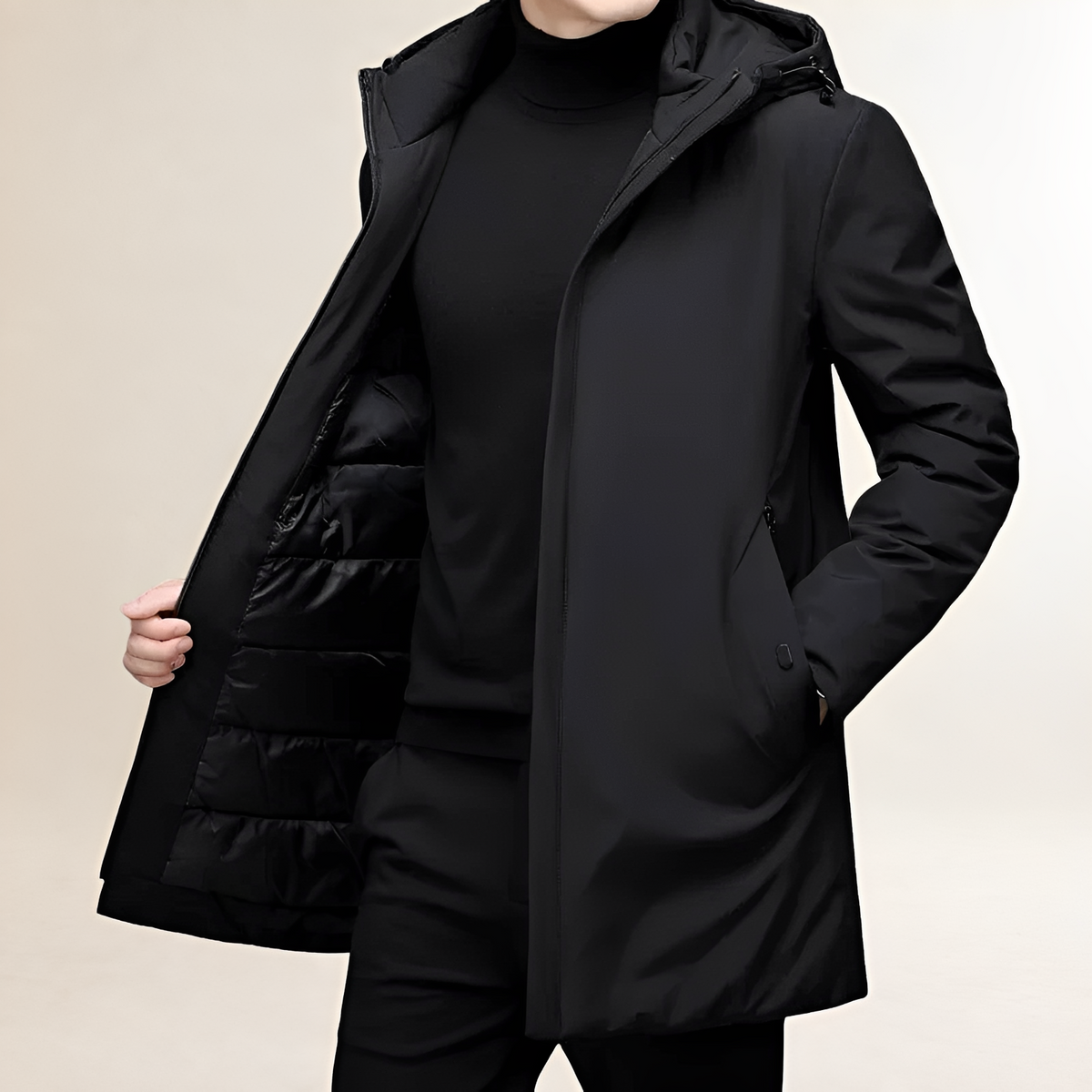 Veste homme à capuche longue avec fermeture éclair - coupe régulière style pratique