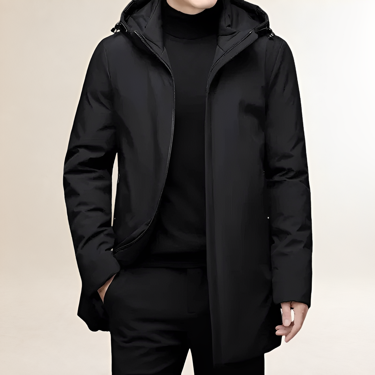 Veste homme à capuche longue avec fermeture éclair - coupe régulière style pratique