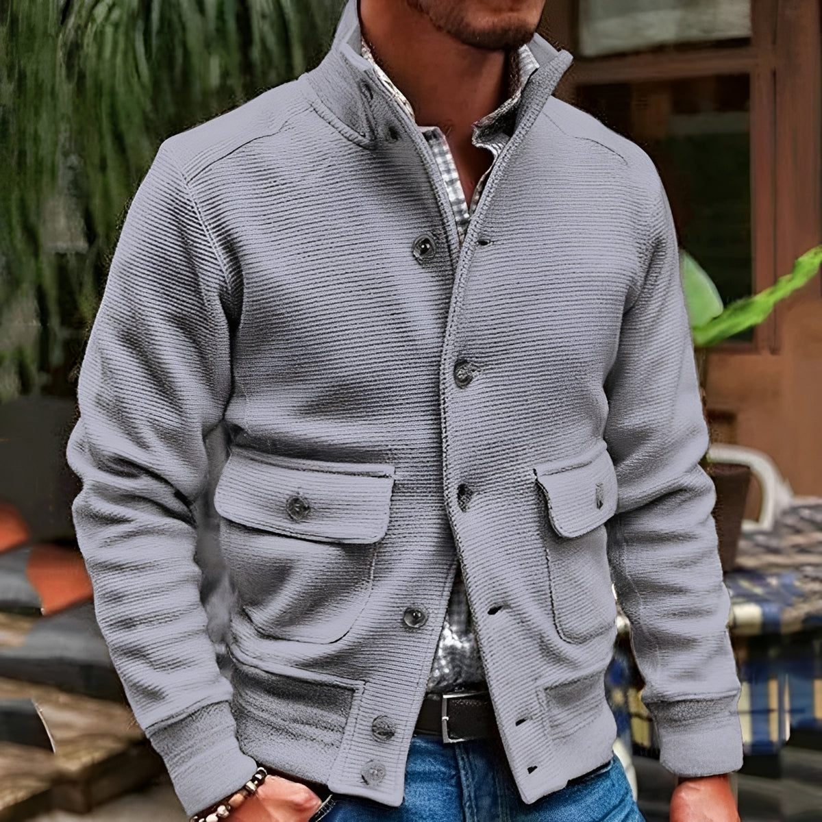 Veste homme à col montant avec poches à rabat - Coupe ajustée
