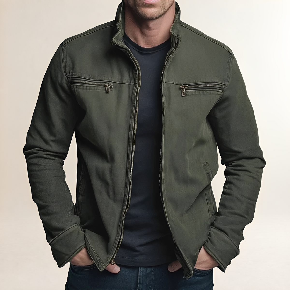 Veste homme à fermeture éclair et col revers - coupe moderne avec poches multiples