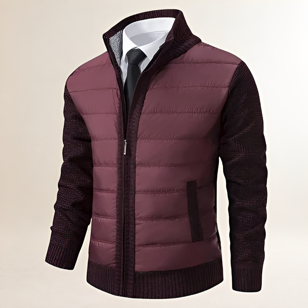 Veste homme matelassée à capuche et zip avec col montant et manches contrastées