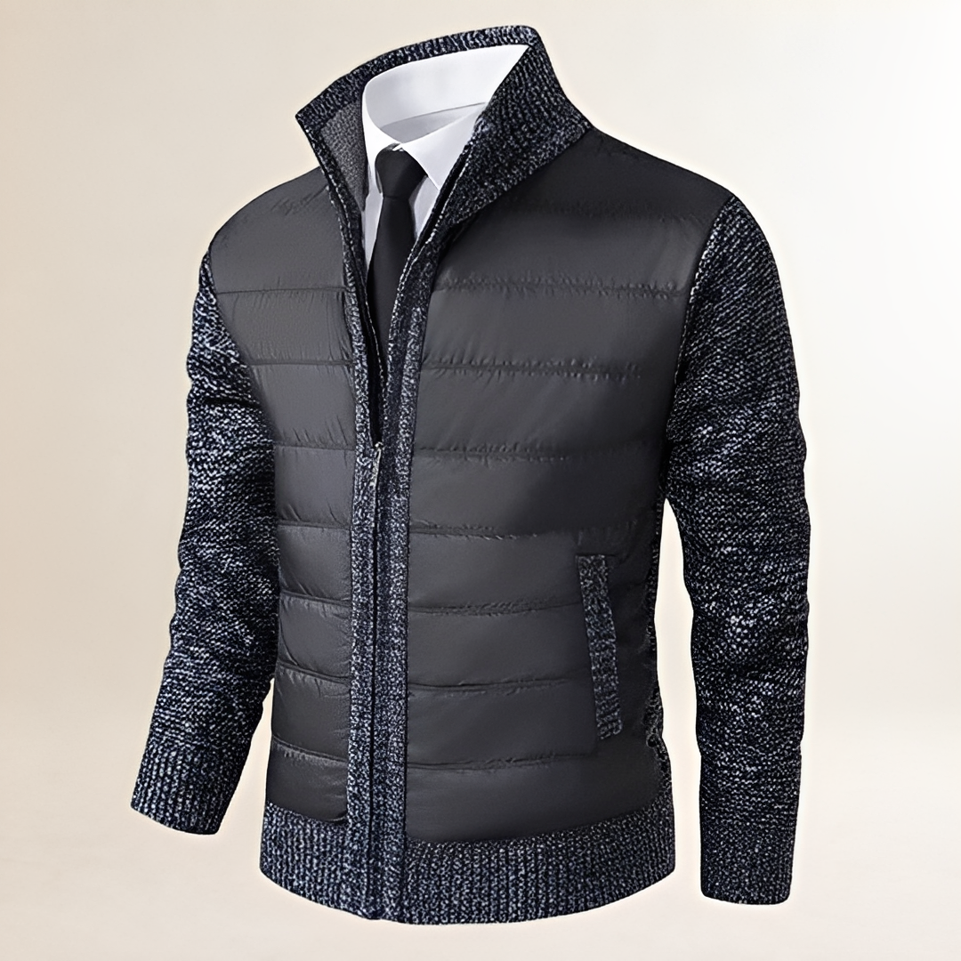 Veste homme matelassée à capuche et zip avec col montant et manches contrastées