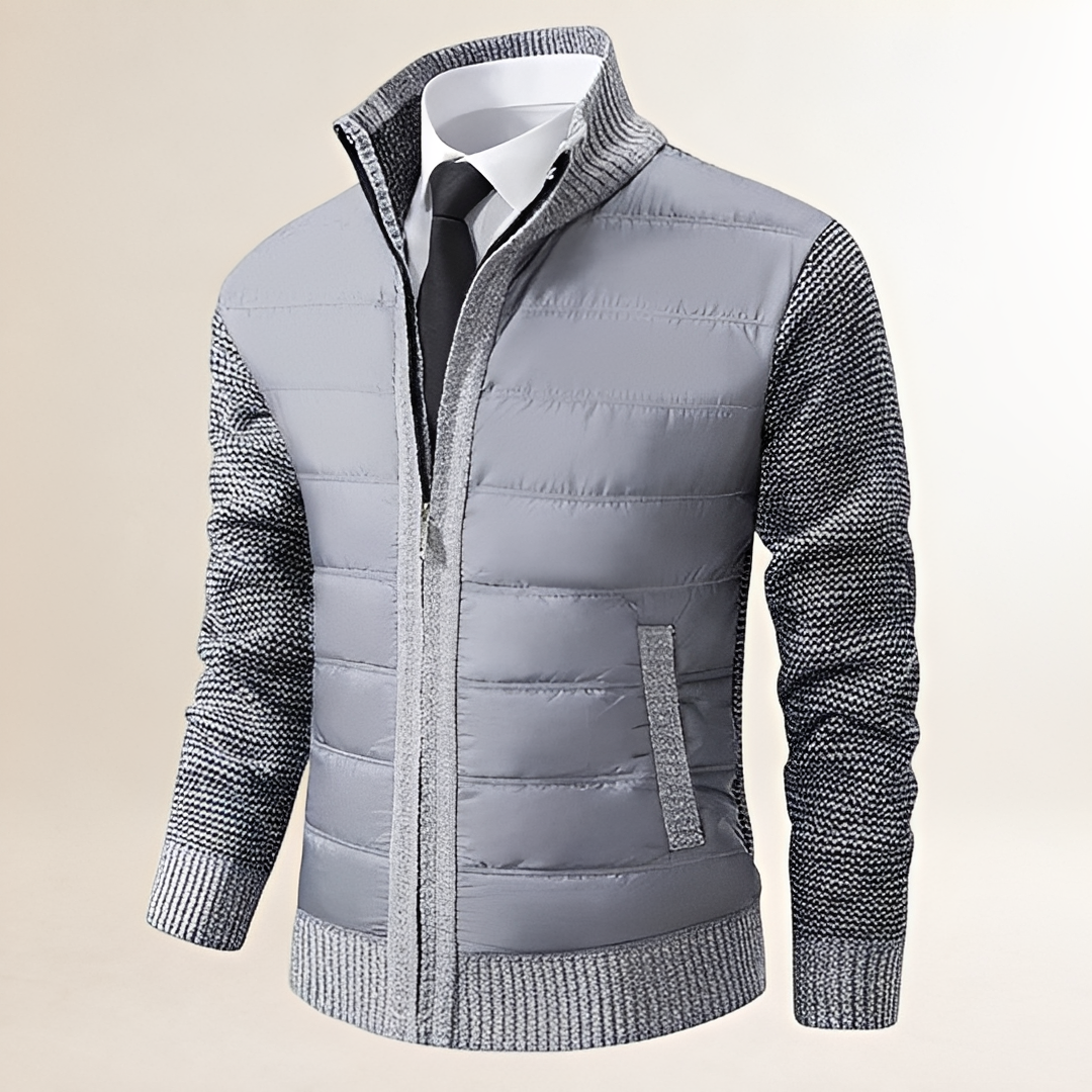 Veste homme matelassée à capuche et zip avec col montant et manches contrastées