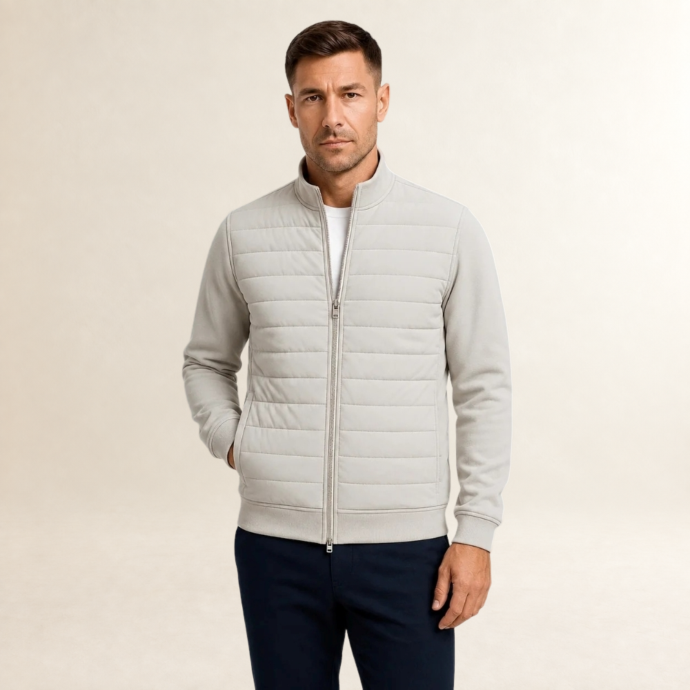 Veste homme matelassée à devant quilté et manches lisses - col montant, zip complet