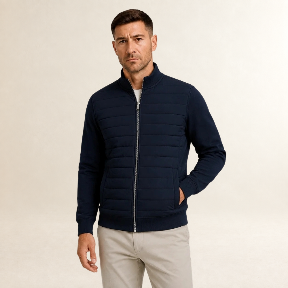 Veste homme matelassée à devant quilté et manches lisses - col montant, zip complet