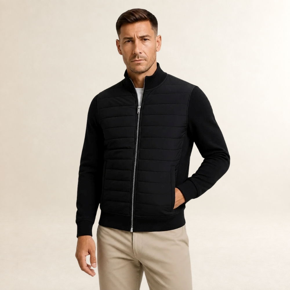Veste homme matelassée à devant quilté et manches lisses - col montant, zip complet
