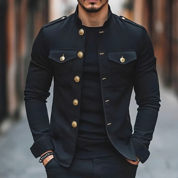 Veste homme style militaire à boutons, col montant et longues manches