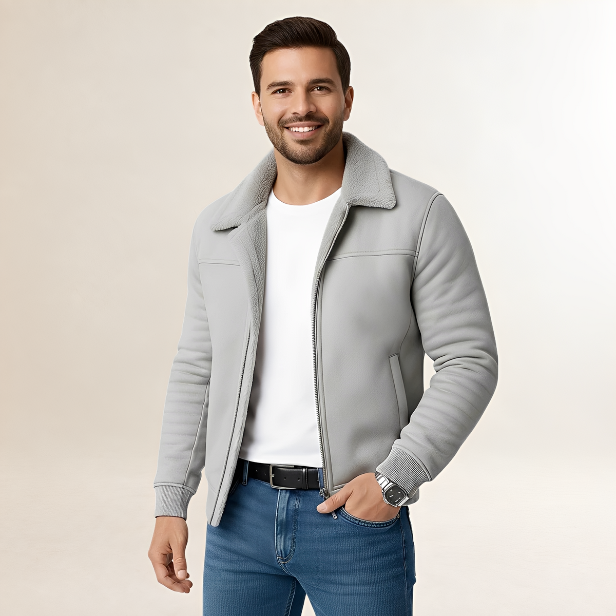 Veste homme zip col stylé coupe moderne détails côtelés