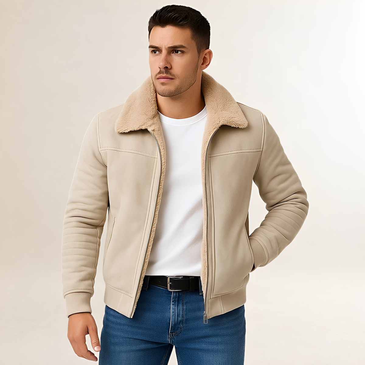 Veste homme zip col stylé coupe moderne détails côtelés