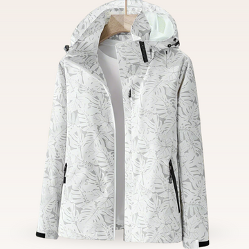 Veste imperméable pour femmes légère avec capuche ajustable et motif feuille