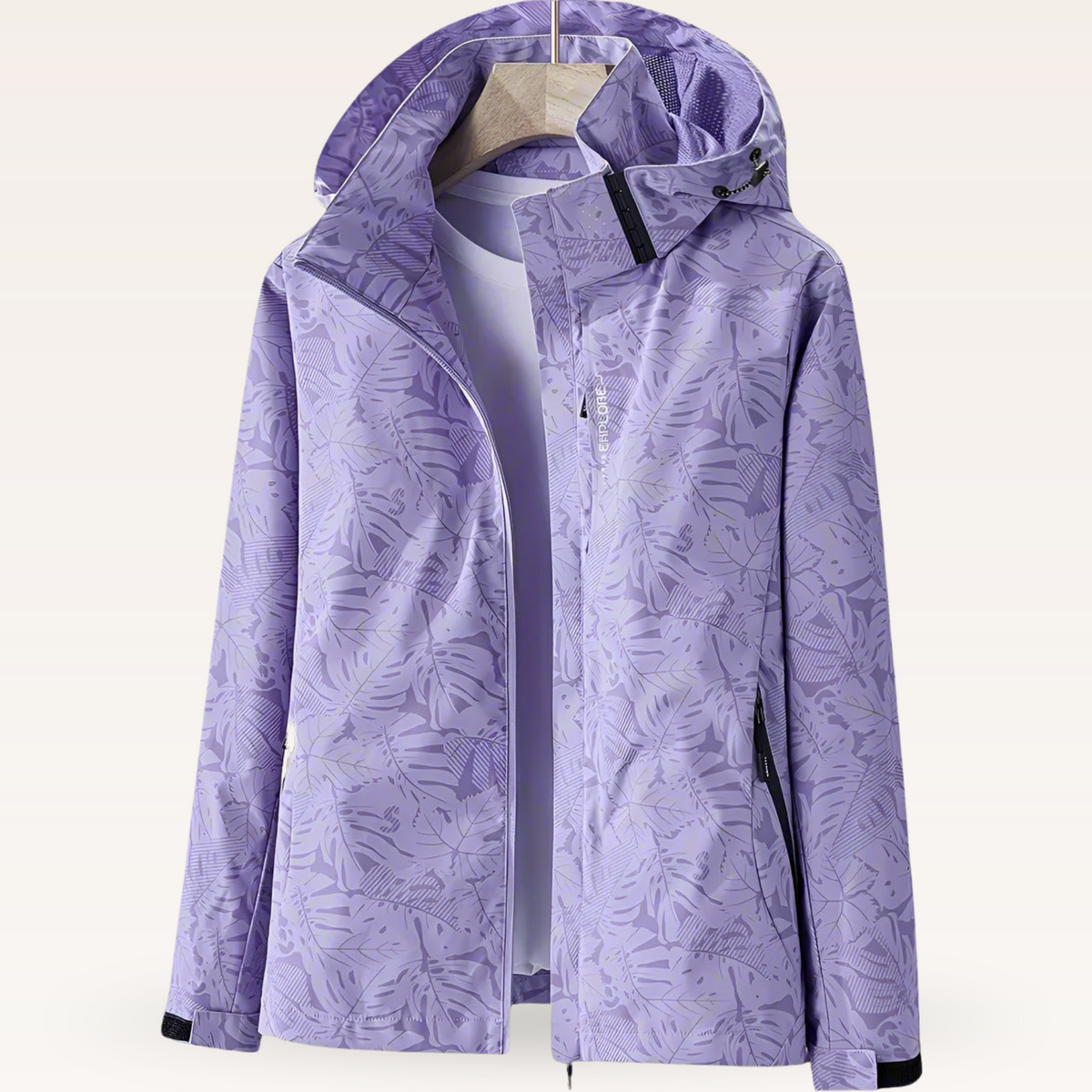 Veste imperméable pour femmes légère avec capuche ajustable et motif feuille