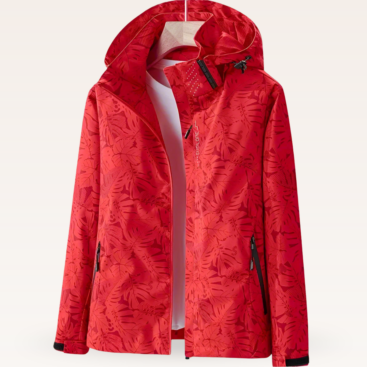 Veste imperméable pour femmes légère avec capuche ajustable et motif feuille
