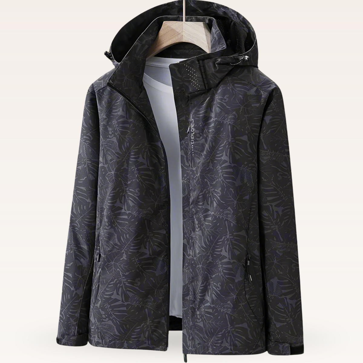 Veste imperméable pour femmes légère avec capuche ajustable et motif feuille