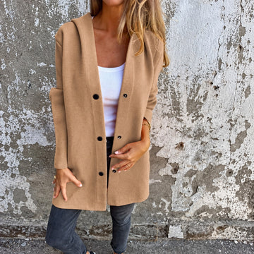 Veste longue à capuche pour femmes, boutonnée, coupe décontractée