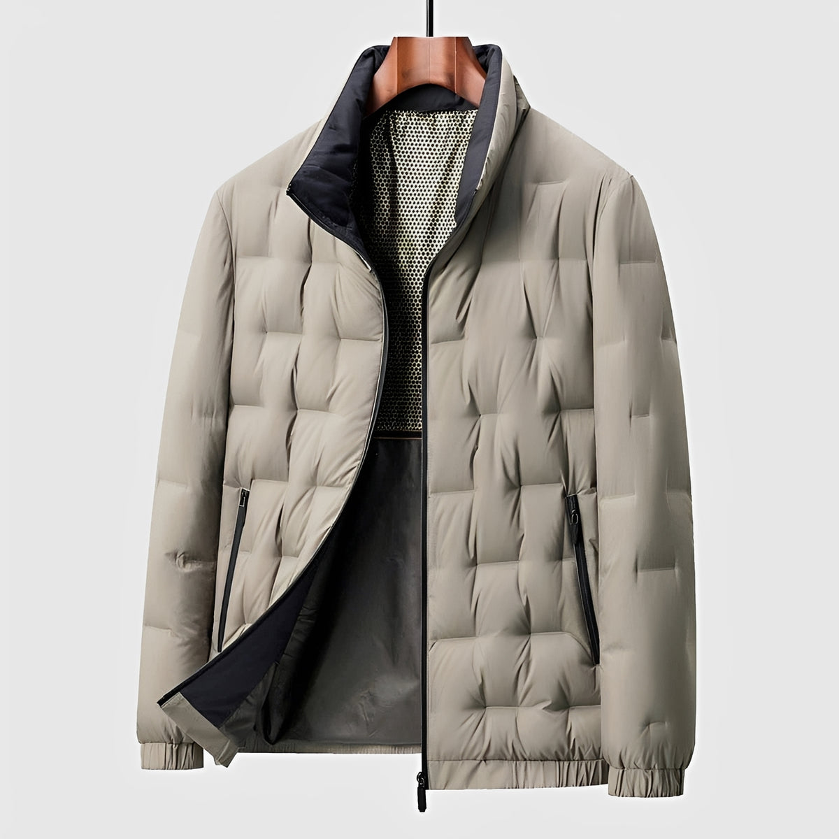 Veste matelassée pour homme à col montant, fermeture éclair, design léger