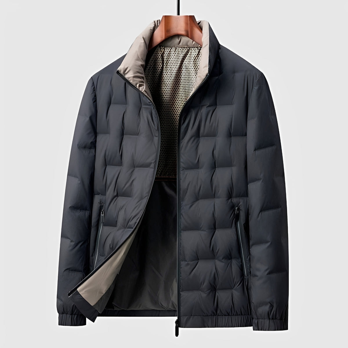 Veste matelassée pour homme à col montant, fermeture éclair, design léger
