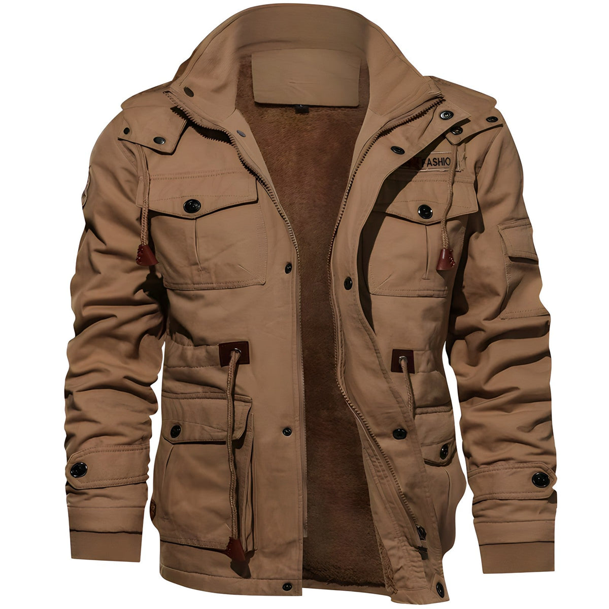 Veste militaire pour hommes à coupe structurée, multiples poches et fermeture bouton et zippée
