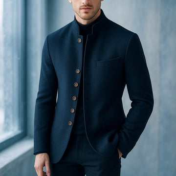 Veste pour hommes à col montant avec bouton et poche poitrine