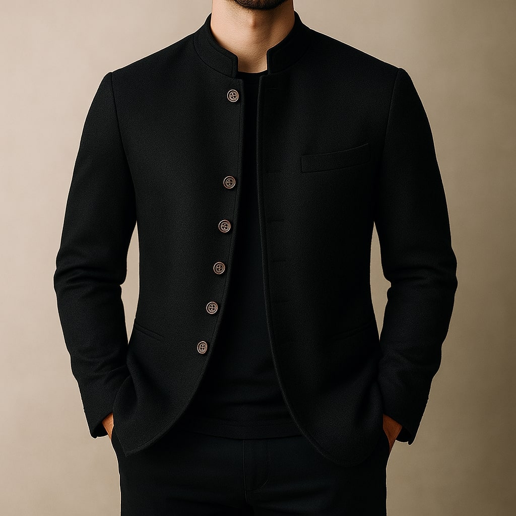 Veste pour hommes à col montant avec bouton et poche poitrine