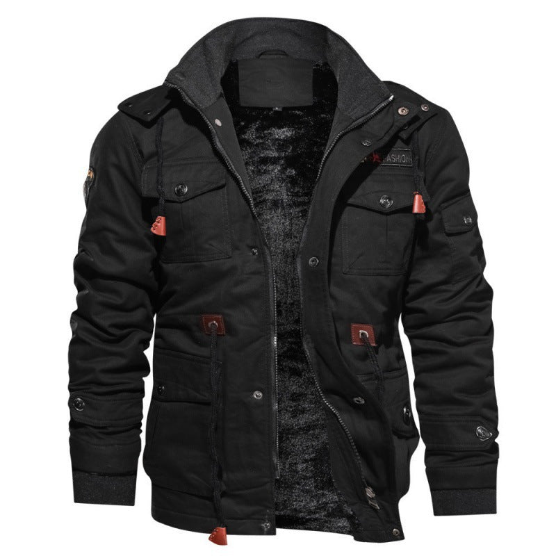Veste pour hommes à doublure chaude, multiples poches et fermeture zippée et bouton