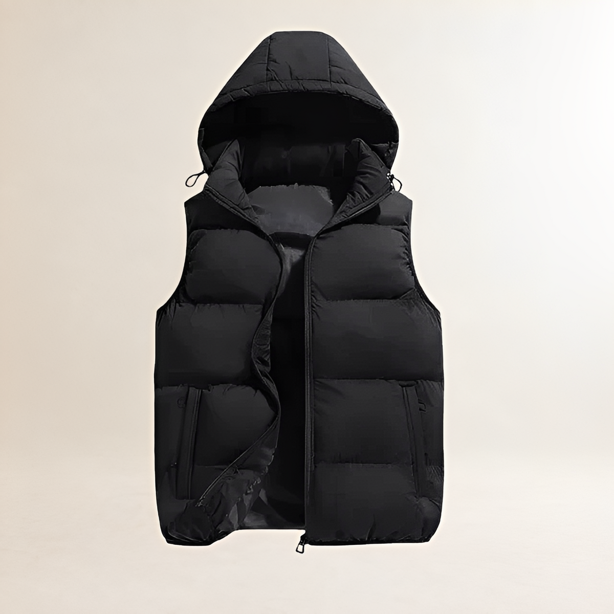 Veste sans manches homme matelassée à capuche fermeture éclair coupe décontractée